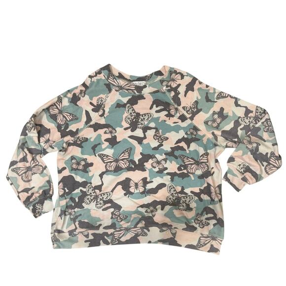 Wildfox Tops - Wildfox Butterfly Camo Sweatshirt – Soft Pastel Print – Size‎ L